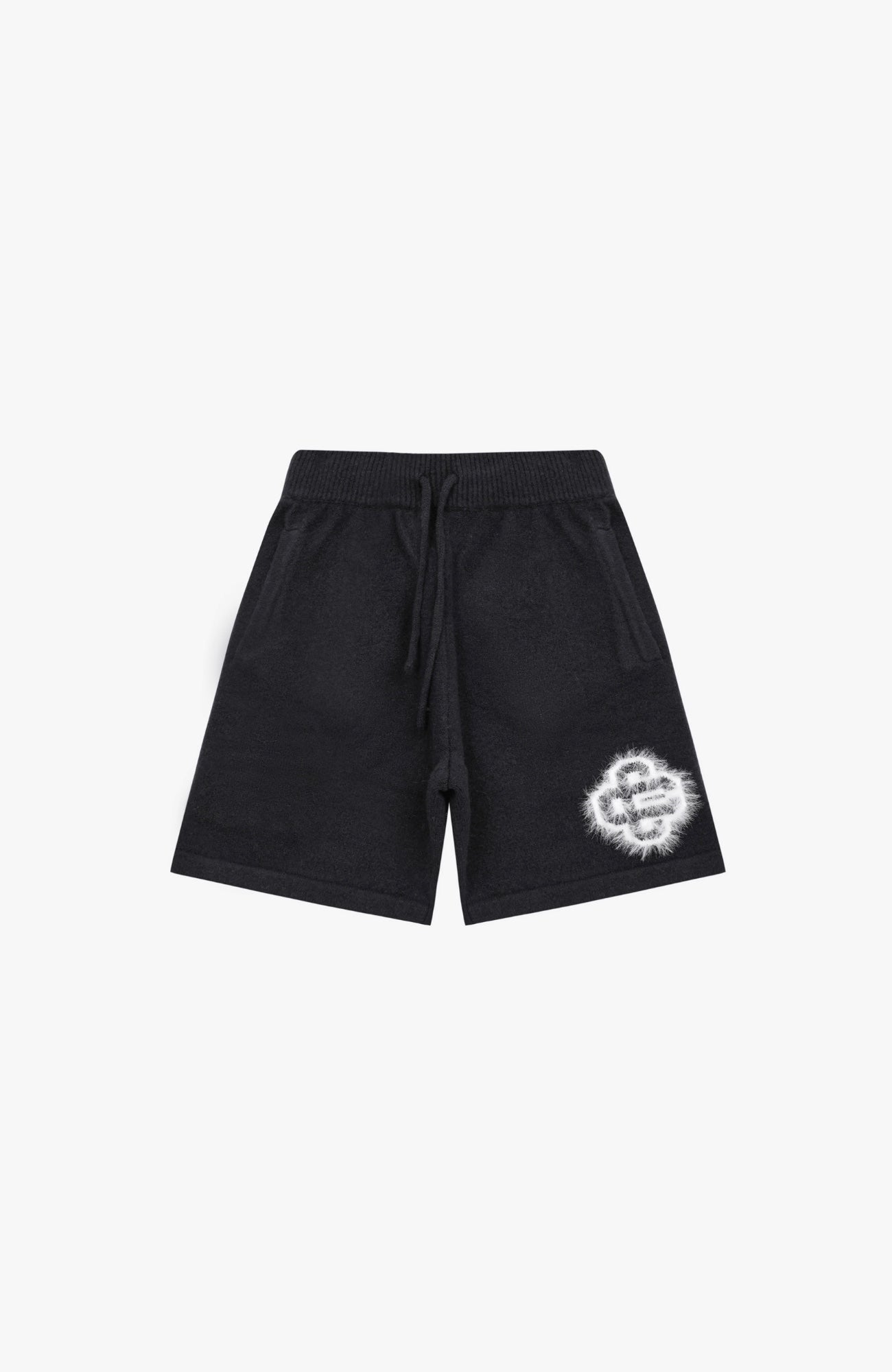 Couture Club - Fluffy Emblem Knitted Shorts | Black