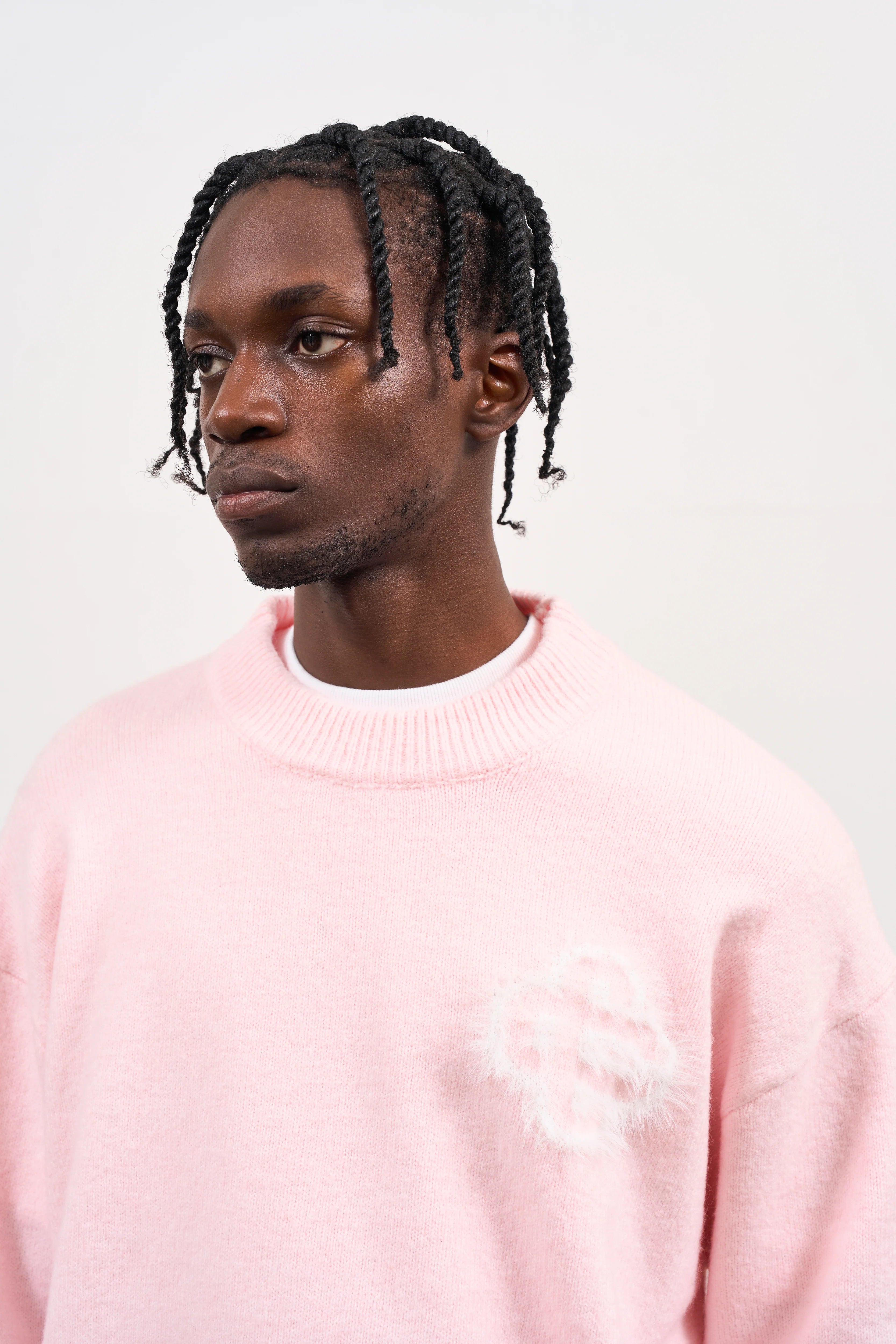 Couture Club - Fluffy Emblem Knitted Crew | Baby Pink