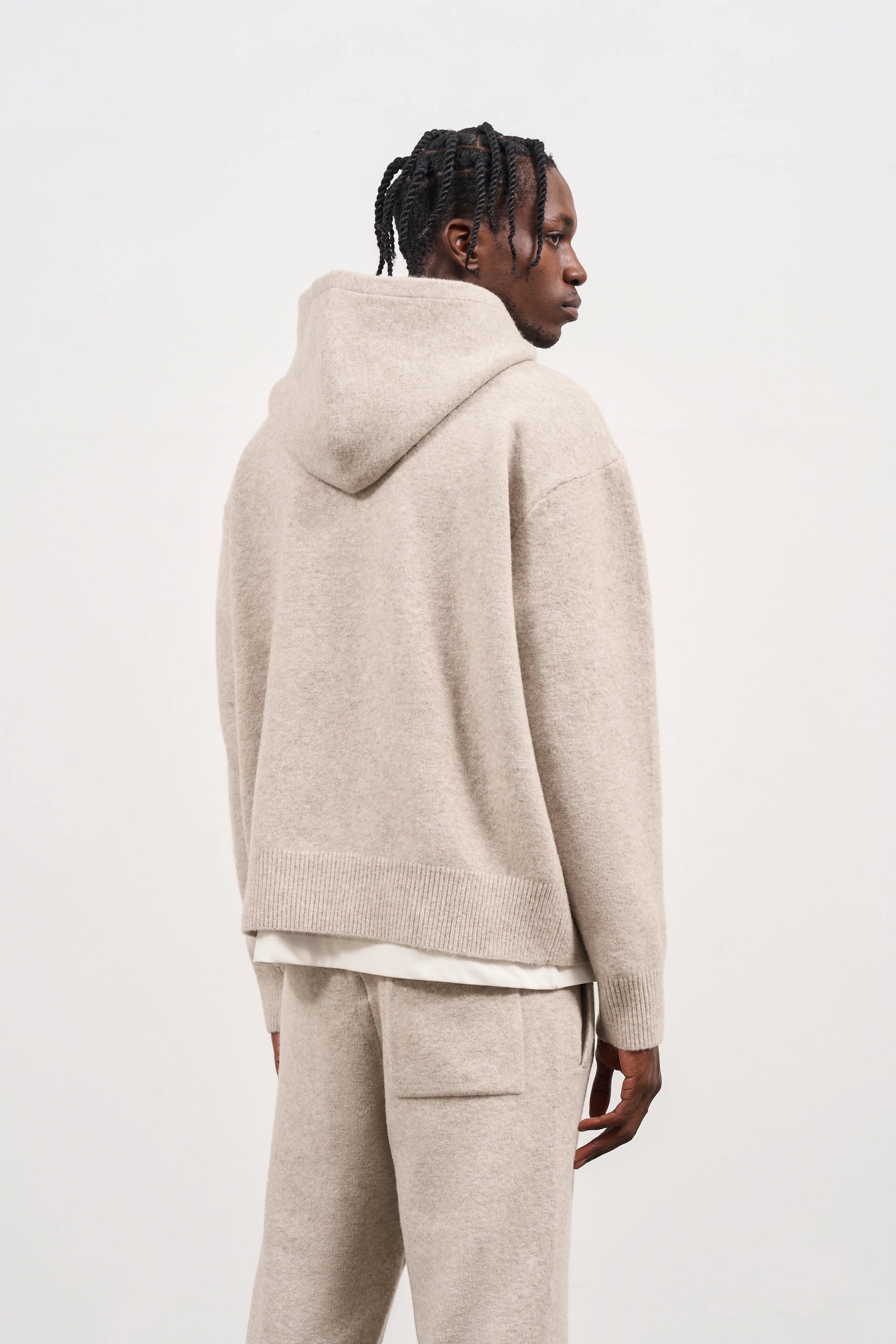 Couture Club - Fluffy Emblem Knitted Hoodie | Beige