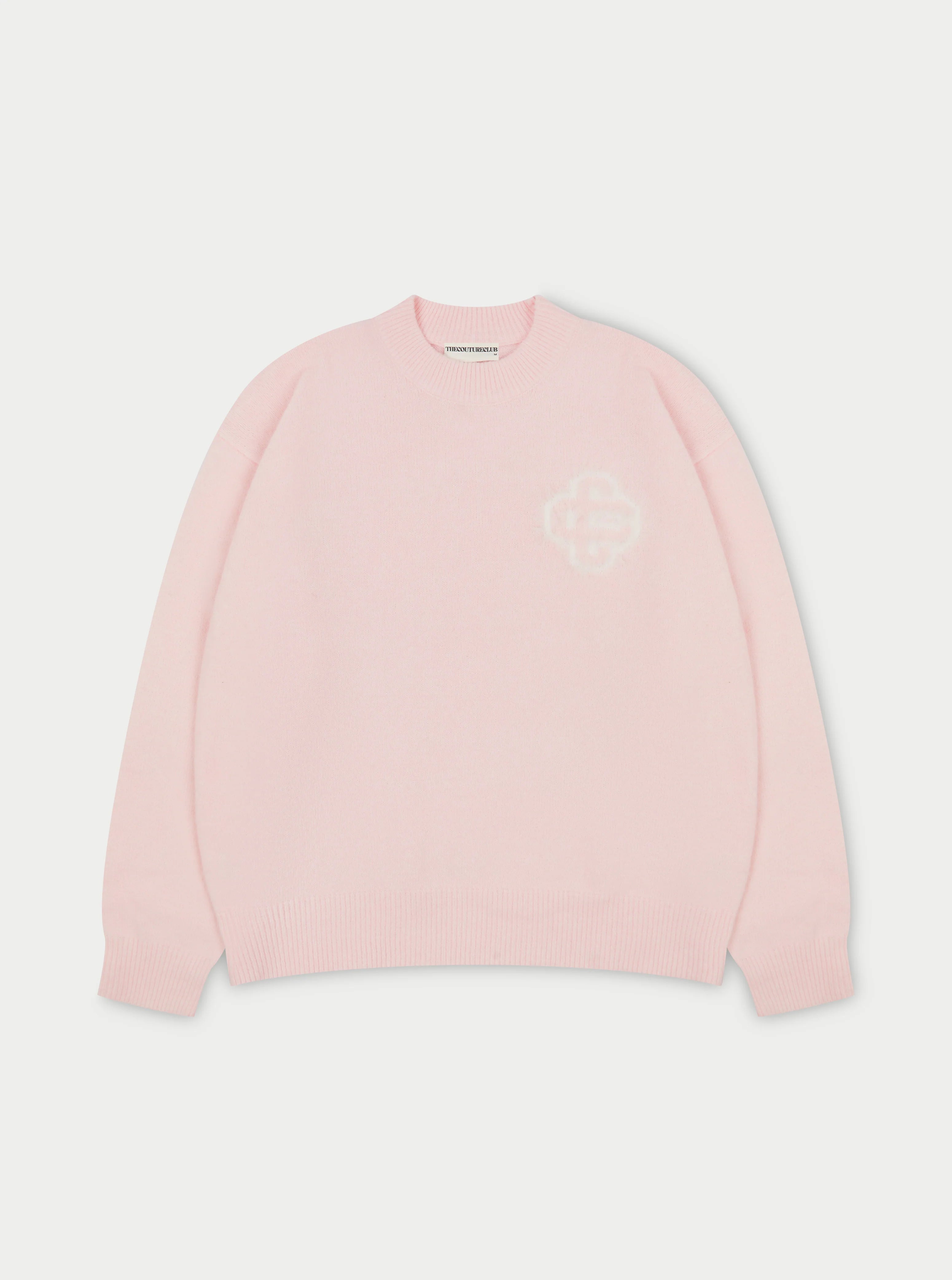 Couture Club - Fluffy Emblem Knitted Crew | Baby Pink