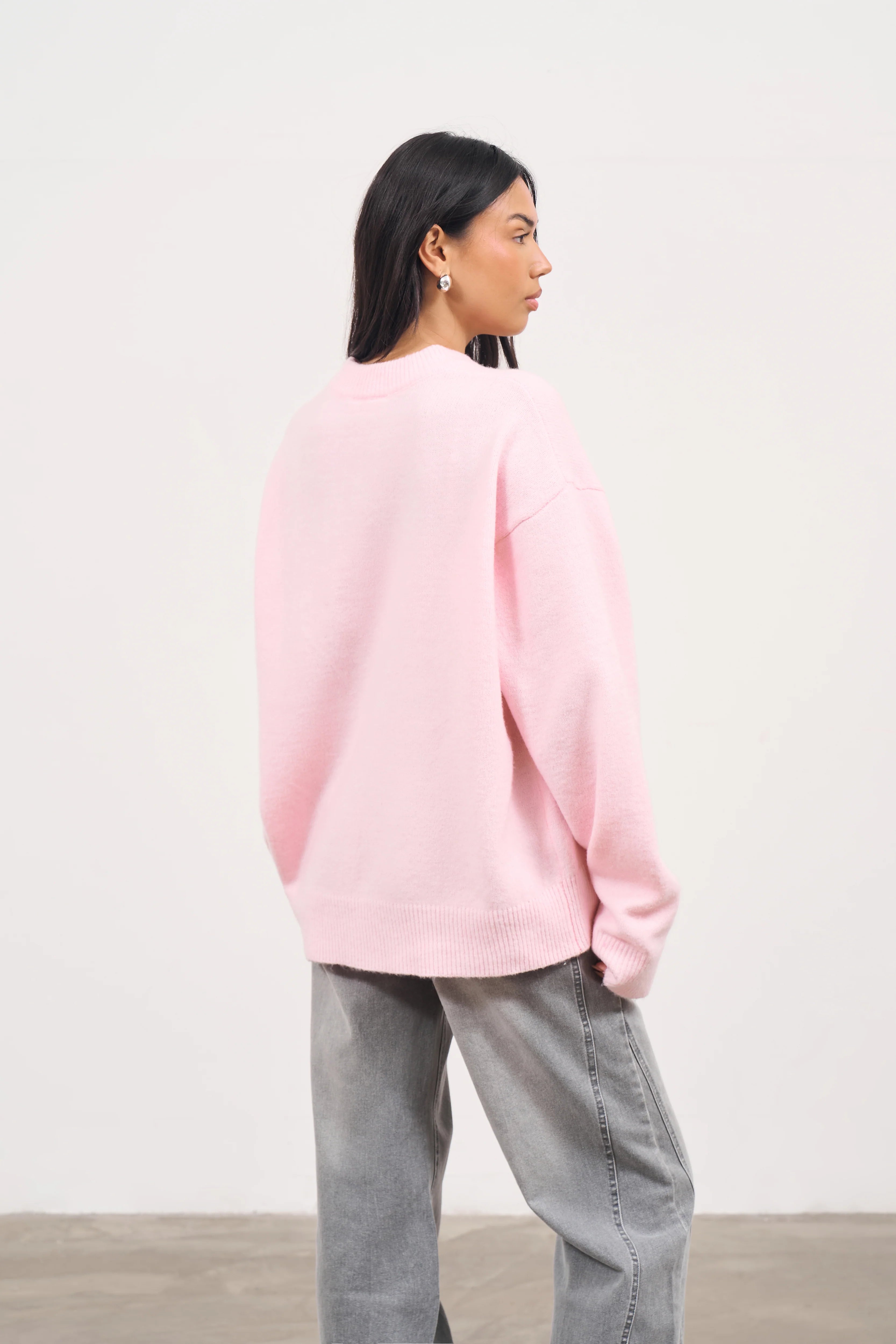 Couture Club - Fluffy Emblem Knitted Crew | Baby Pink